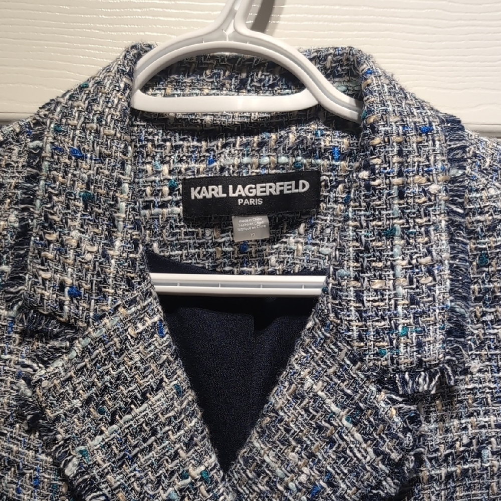 Karl Lagerfeld Blue Tweed Sleeveless Midi Dress - Picture 5 of 10